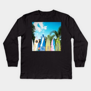 Retro Color Surfboard Fence of Paia Kids Long Sleeve T-Shirt